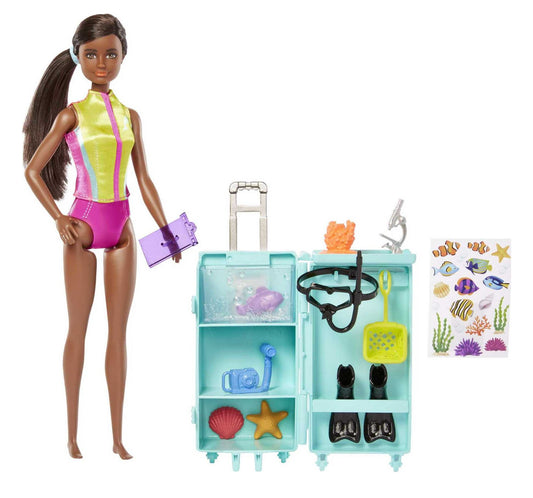 Barbie Marine Biologist Doll and Accessories, Mobile Lab Playset with Brunette Doll 12729