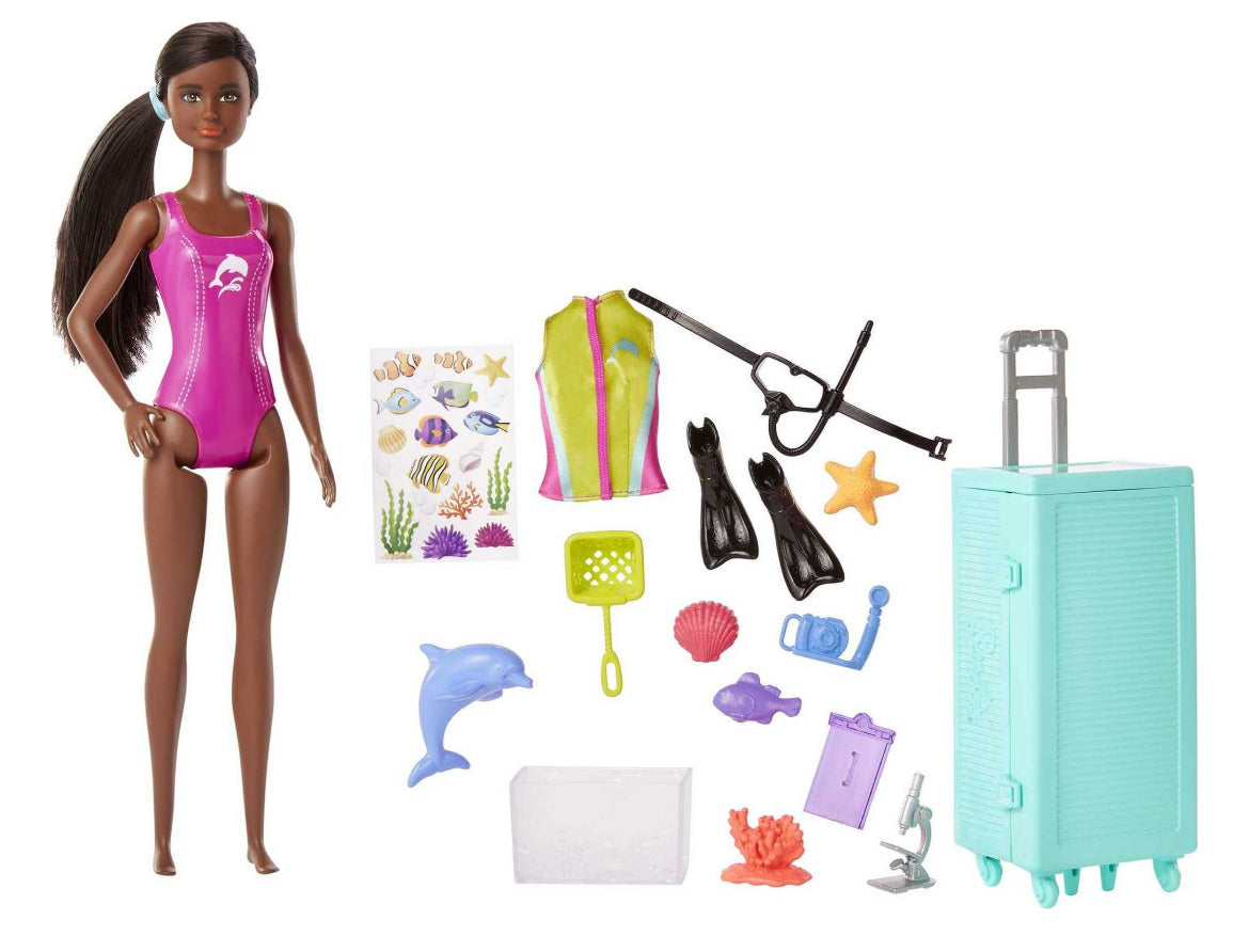 Barbie Marine Biologist Doll & 10+ Accessories, Mobile Lab Playset with Brunette Doll & Storage