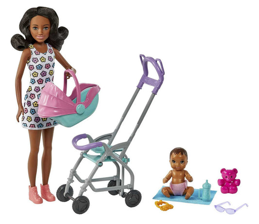 Barbie Skipper Babysitters Inc. Stroller Playset with Babysitter & Baby Dolls, Plus 5 Accessories