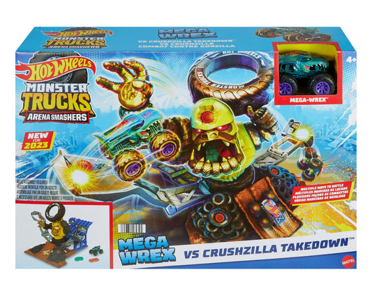 Hot Wheels Monster Trucks Arena Smashers Mega-Wrex vs. Crushzilla Takedown Playset 16432
