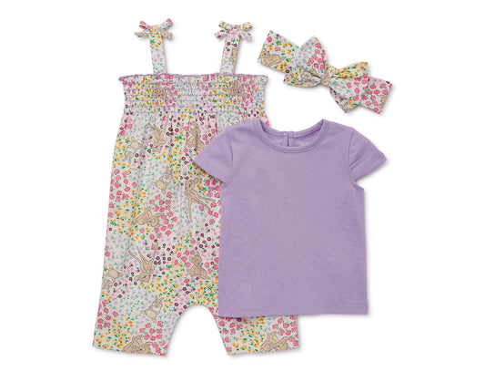 Bambi Baby Girls Romper Set, 3-Piece