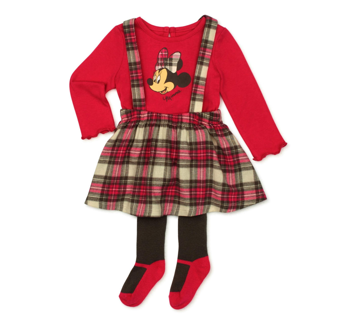 Disney Minnie Mouse Baby Girl Top, Jumper Dress & Tights, 3-Piece Outfit Set