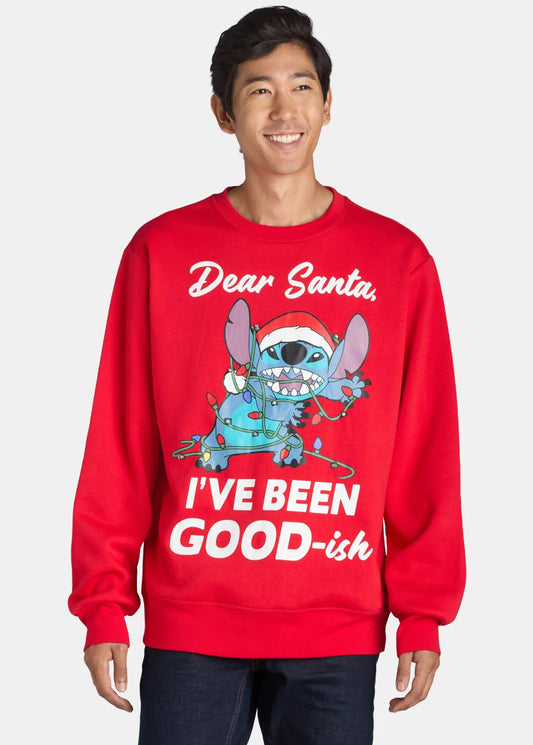 Stitch Big Men's Disney Christmas Dear Santa I've Been Good-ish Graphic Sweatshirt