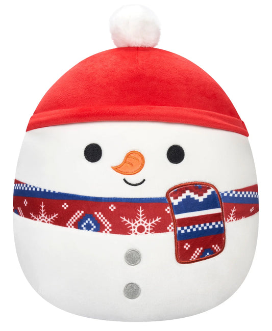 Squishmallows Official 12” Manny the Snowman with Red Hat and Scarf 21080