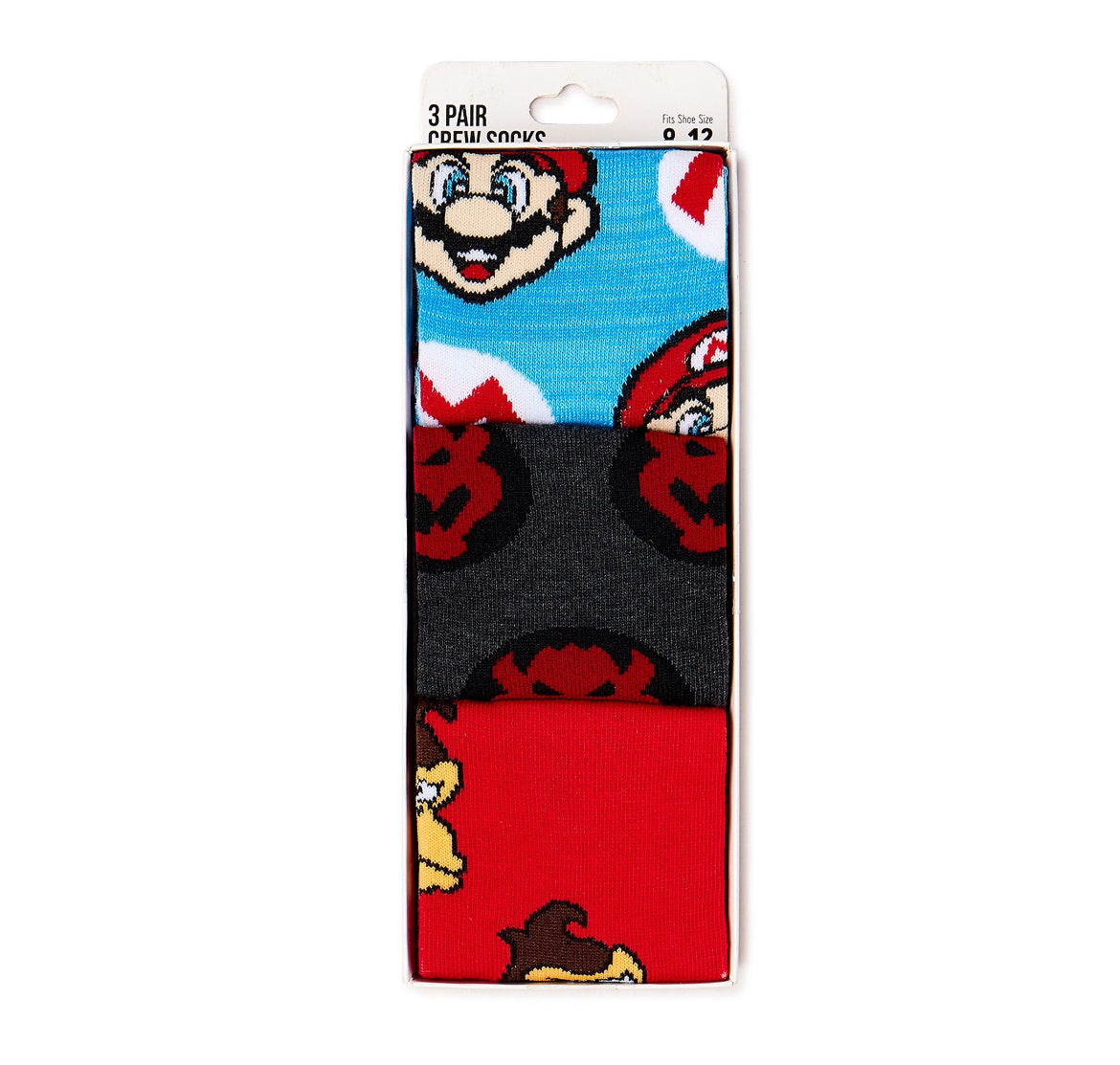 Super Mario 3-Pack Crew Socks Shoe Size 8-12