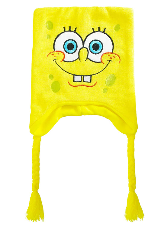 SpongeBob SquarePants Beanie Hat, Peruvian Winter Knit Cap with Braided Tassels 84446