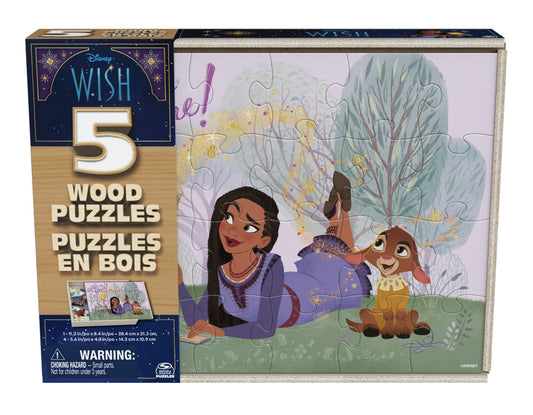 Disney Wish, 5 Wood Jigsaw Puzzle Bundle 24-Piece 8-Piece in Storage Box 50419