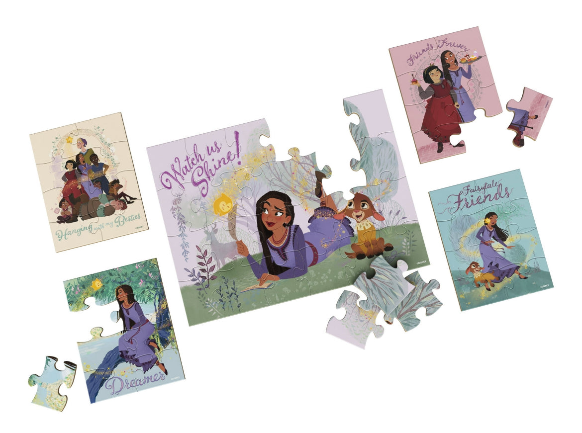 Disney Wish, 5 Wood Jigsaw Puzzle Bundle 24-Piece 8-Piece in Storage Box 50419