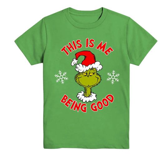 Grinch Being Good, Boys Crew Neck Short Sleeve T-Shirt