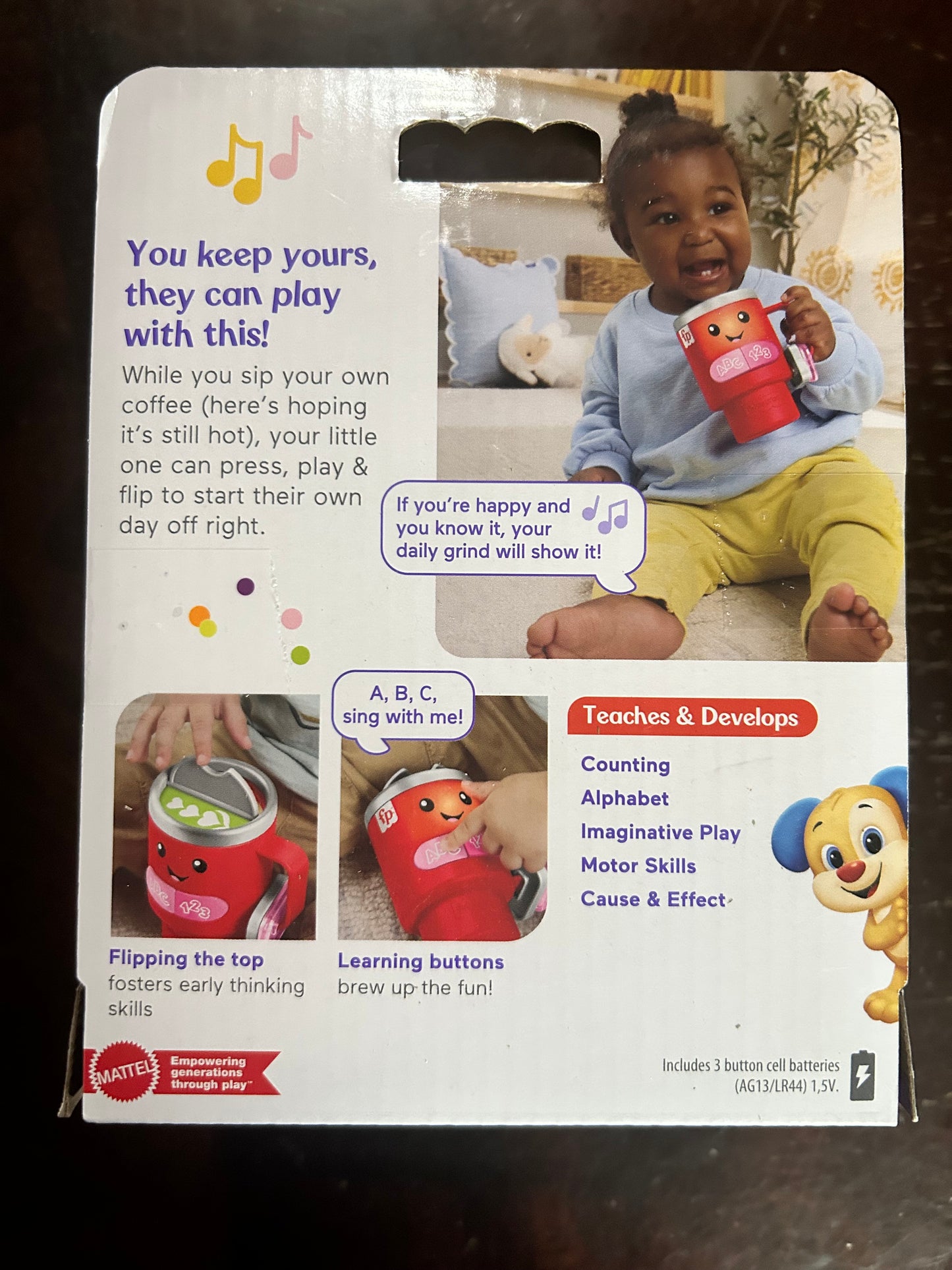 Fisher-Price Laugh & Learn Wake Up & Learn Coffee Mug Baby & Toddler Toy with Music & Lights 30552