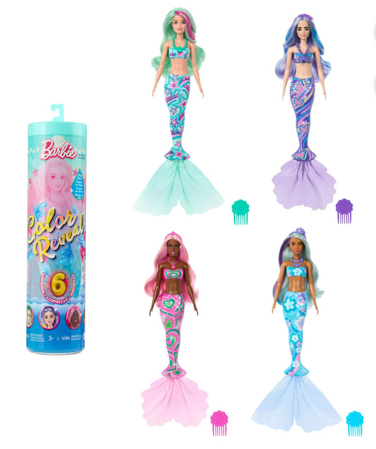 Barbie Color Reveal Mermaid Series Doll & Accessories with 6 Surprises, Color-Change Hair 17876