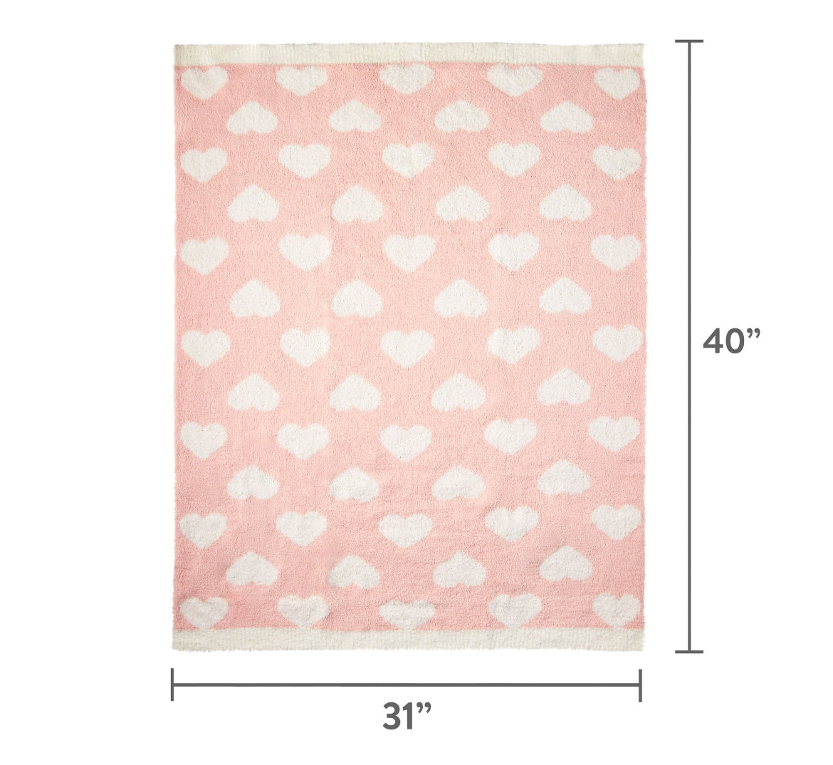 Parents Choice Cable Knit Baby Blanket 30" x 40", Pink and White Hearts 11433