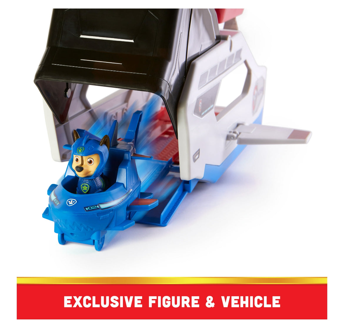 PAW Patrol Aqua Pups Whale Patroller Team Vehicle with Chase Figure and Vehicle Launcher 43626