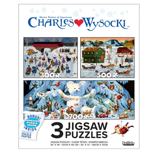 Buffalo Games Charles Wysocki Holiday Three Interlocking Jigsaw Puzzles 61123