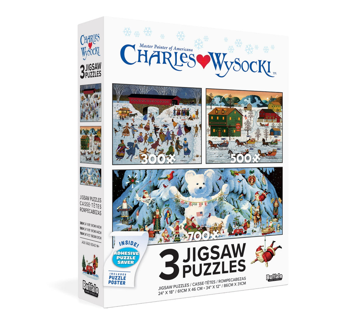 Buffalo Games Charles Wysocki Holiday Three Interlocking Jigsaw Puzzles 61123