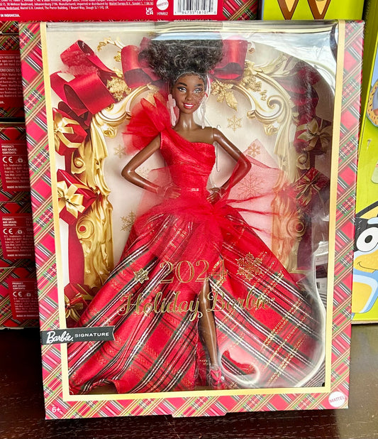 Barbie Signature 2024 Holiday Barbie Fashion Doll, Seasonal Collector Gift, Brown Hair with Plaid Gown 18107