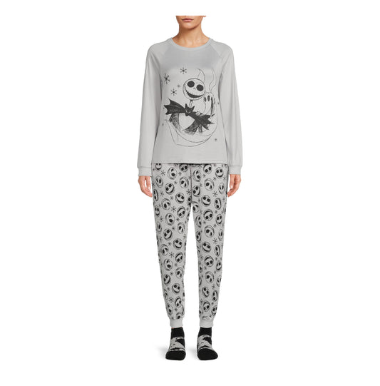 The Nightmare Before Christmas Women's Long Sleeve Top and Pants, 3-Piece