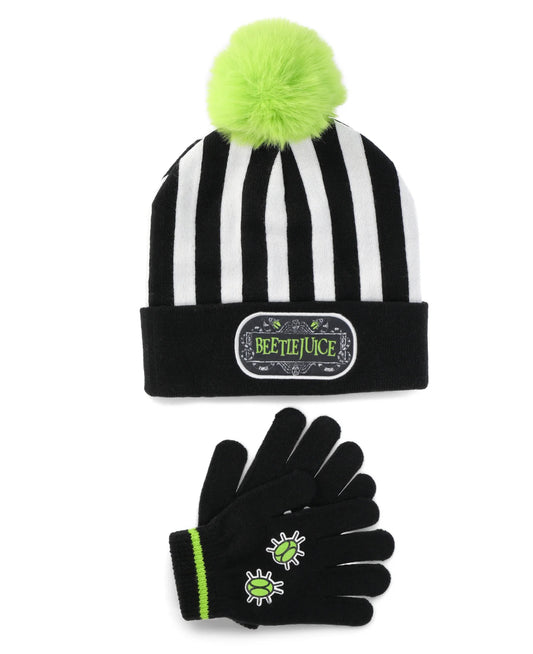 Beetlejuice Boys Beanie Hat with Pom and Gloves, 2-Piece Set 28962