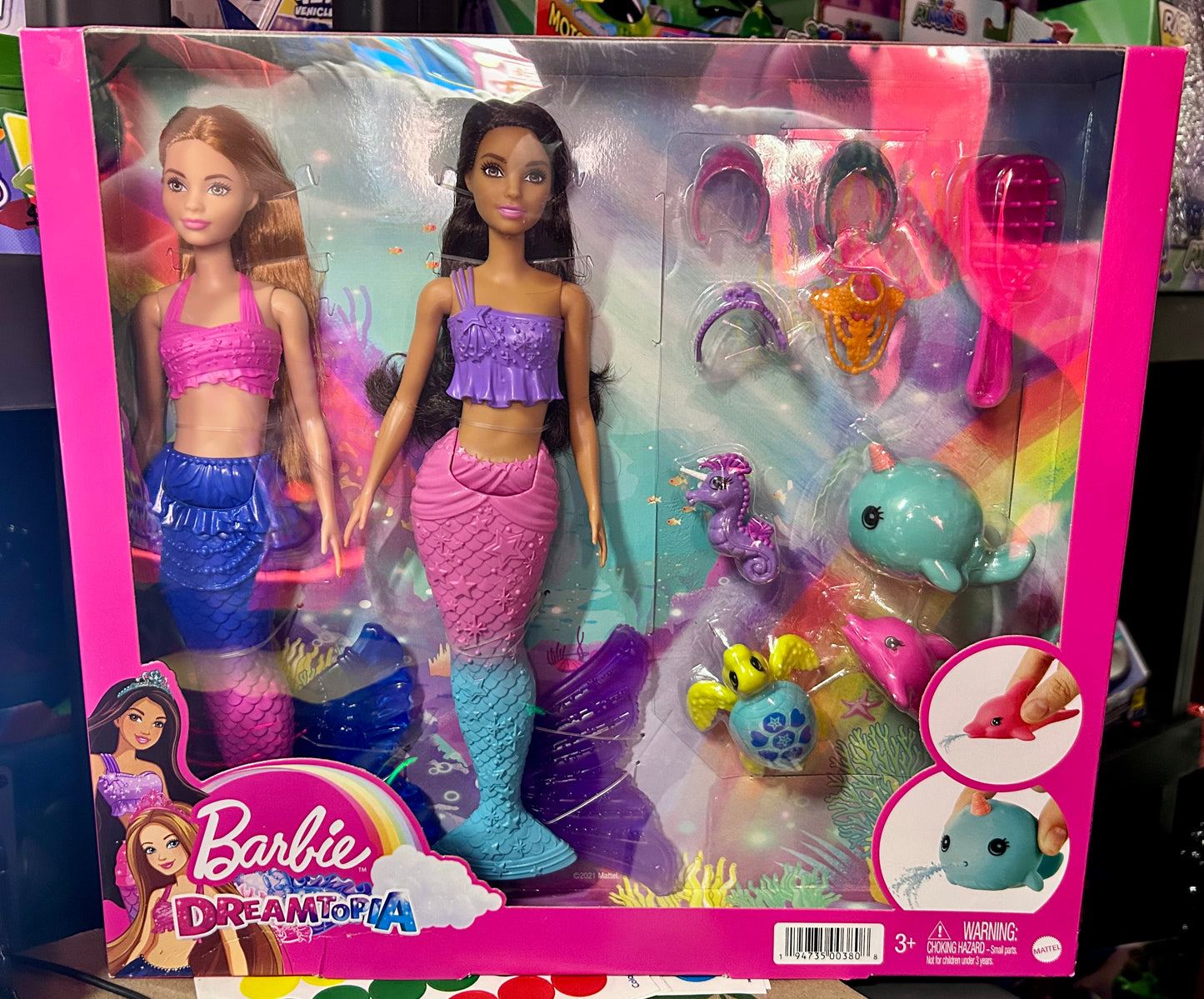 Barbie Mermaid Dolls, Set of 2 with Colorful Tails and Styling Accessories with 4 Ocean Pets 00380