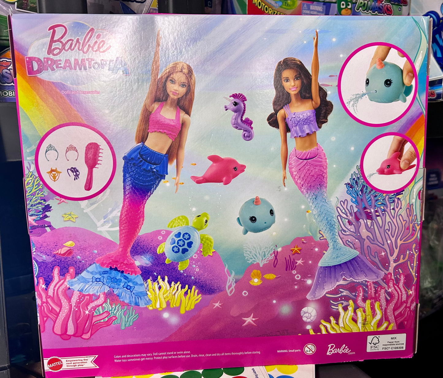 Barbie Mermaid Dolls, Set of 2 with Colorful Tails and Styling Accessories with 4 Ocean Pets 00380