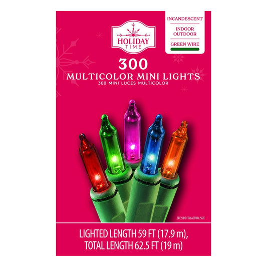 Holiday Time 300-Count Indoor and Outdoor Multicolor Mini Christmas Lights, with Green Wire 66147
