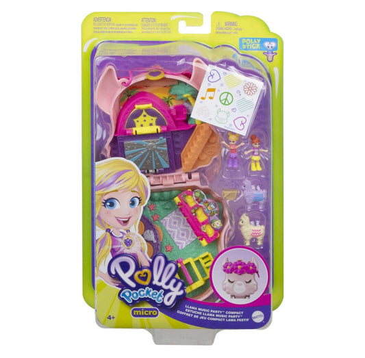 Polly Pocket Llama Music Party Compact, Travel Toy with 2 Micro Dolls & Pet Llamas 82845