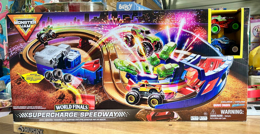 Monster Jam, Supercharge Speedway 46-inch Long Playset with 2 Monster Trucks 01101