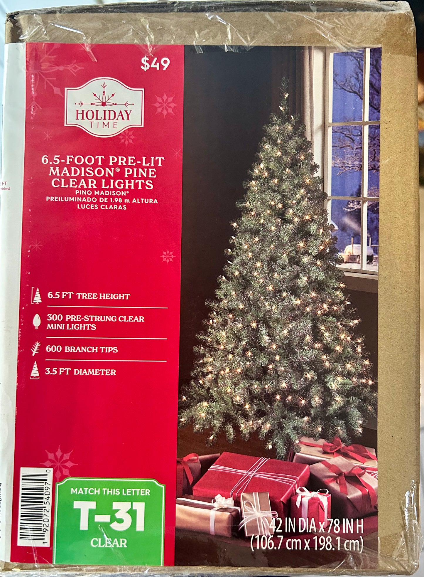 Holiday Time 6.5 Foot Pre-Lit Madison Pine Clear Lights Christmas Tree 54097