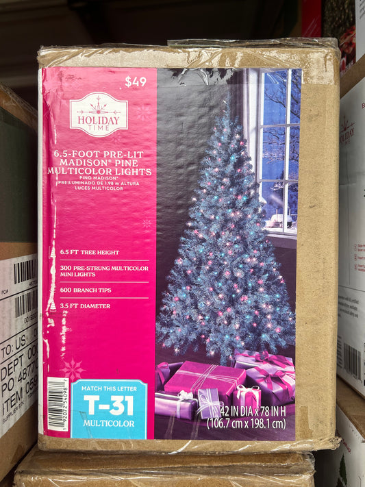 6.5 Foot Pre-Lit Multi-color Lights Madison Pine Green Christmas Tree 54098