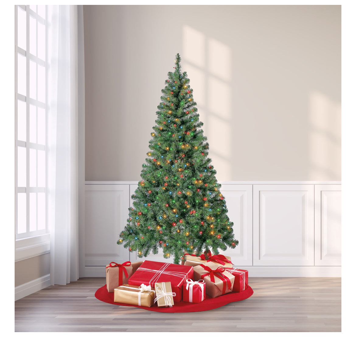 6.5 Foot Pre-Lit Multi-color Lights Madison Pine Green Christmas Tree 54098