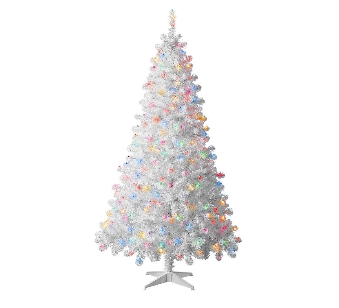 Holiday Time 6.5 Foot Pre-Lit Multi-Color Lights Madison Pine White Christmas Tree 52350