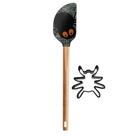 Halloween Spider Spatula with Coordinating Stainless Cookie Cutter, Spider Shape, 2 Piece 11894