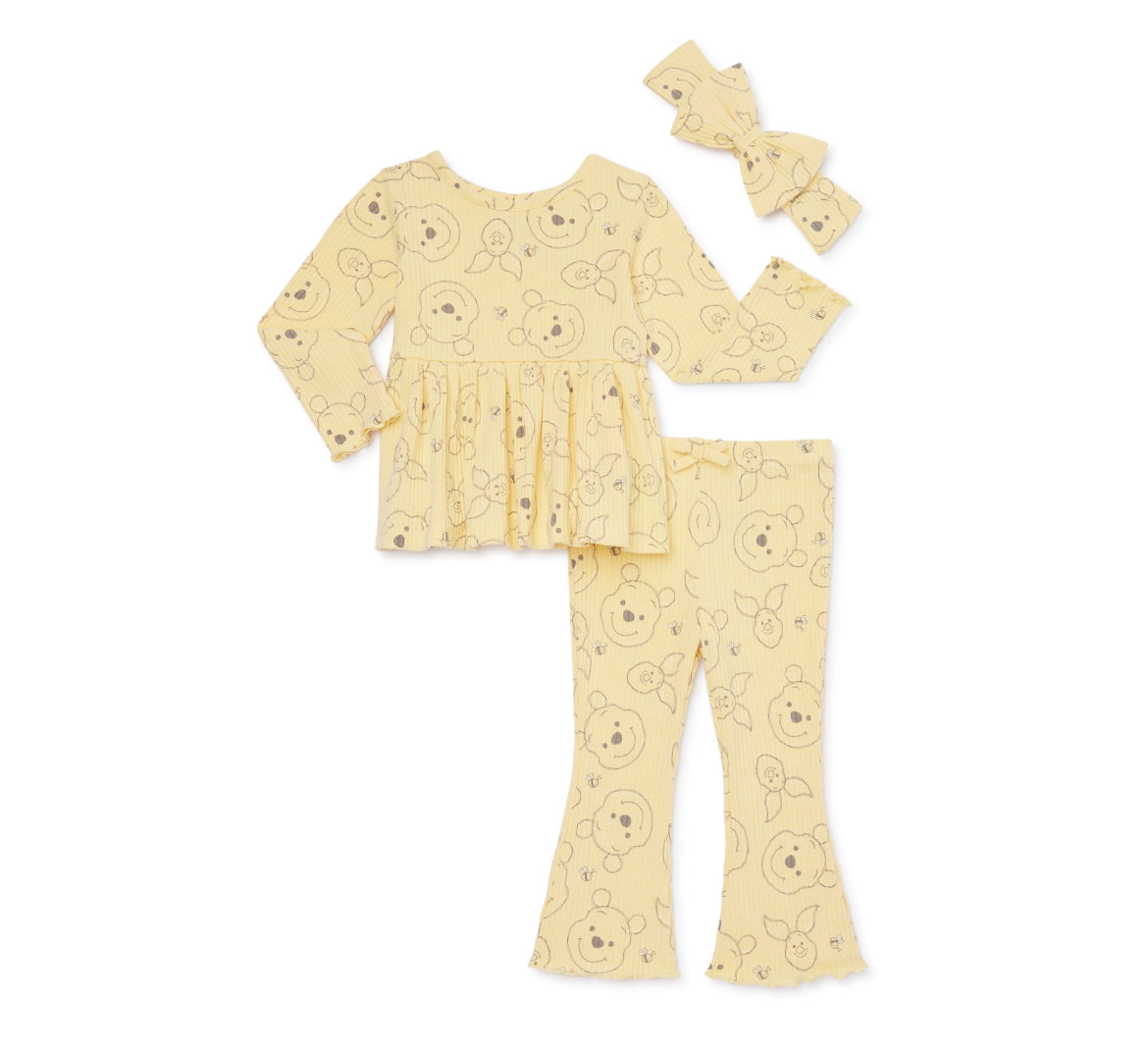 Disney Winnie the Pooh Baby Girls Top, Pants and Headband, 3-Piece Set