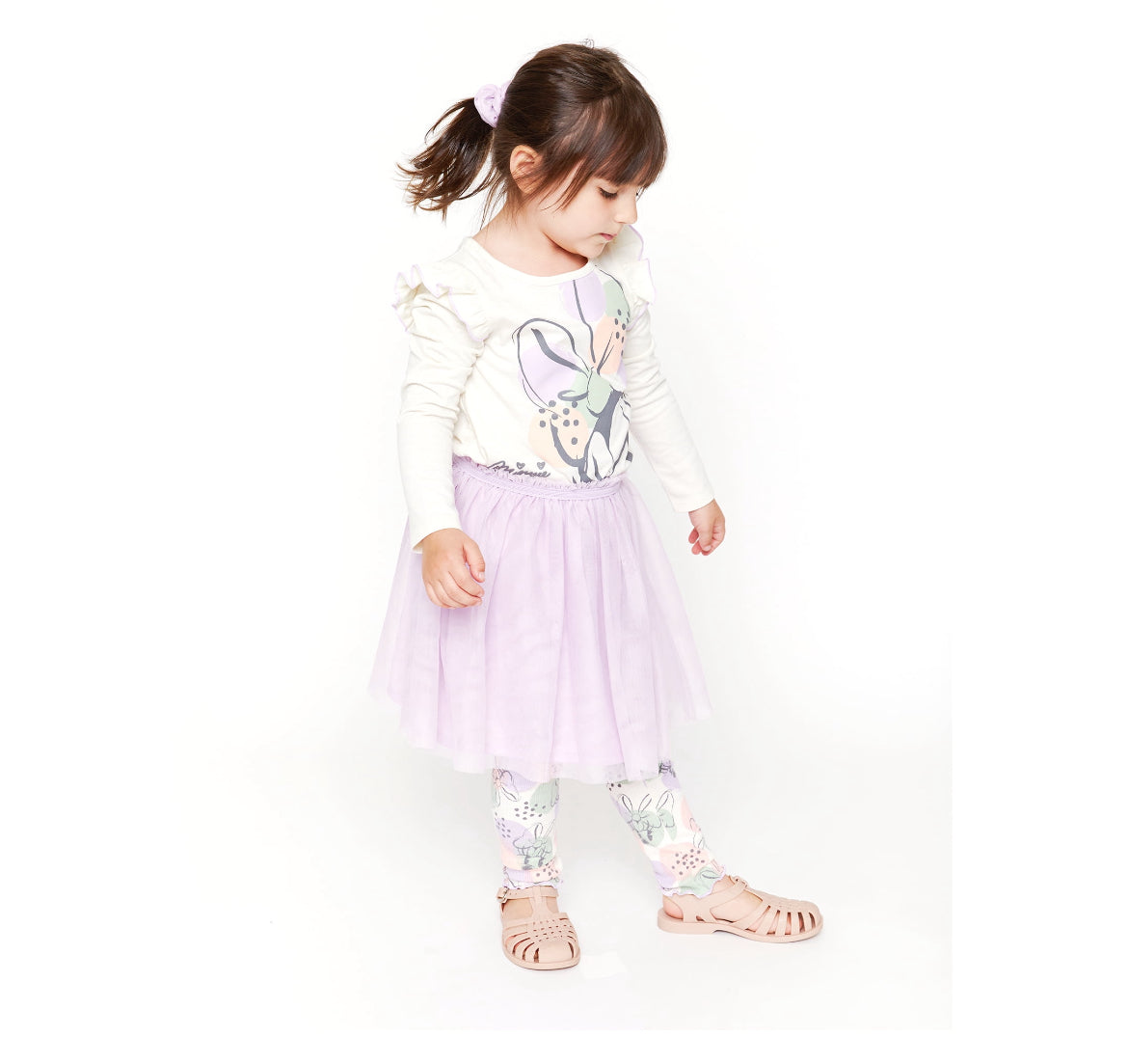 Minnie Mouse Baby Girls Long Sleeve Top, Skirt Leggings and Scrunchie, 4 Piece Outfit Set