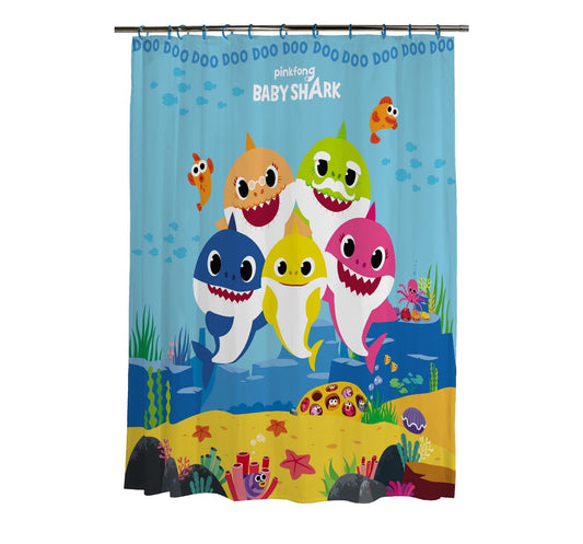 Baby Shark Kids Fabric Shower Curtain and Rings, 13-Piece Set, Blue 79738