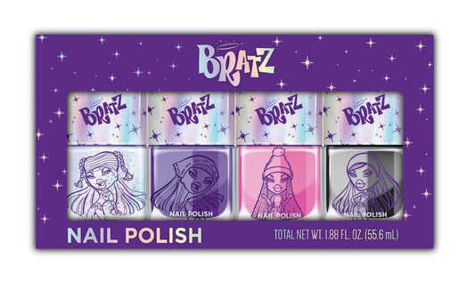 Bratz Nail Polish, 4 Piece Set, Silver Glitter, Purple, Pink and Black 17776