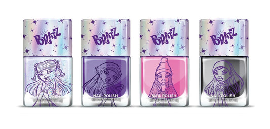 Bratz Nail Polish, 4 Piece Set, Silver Glitter, Purple, Pink and Black 17776