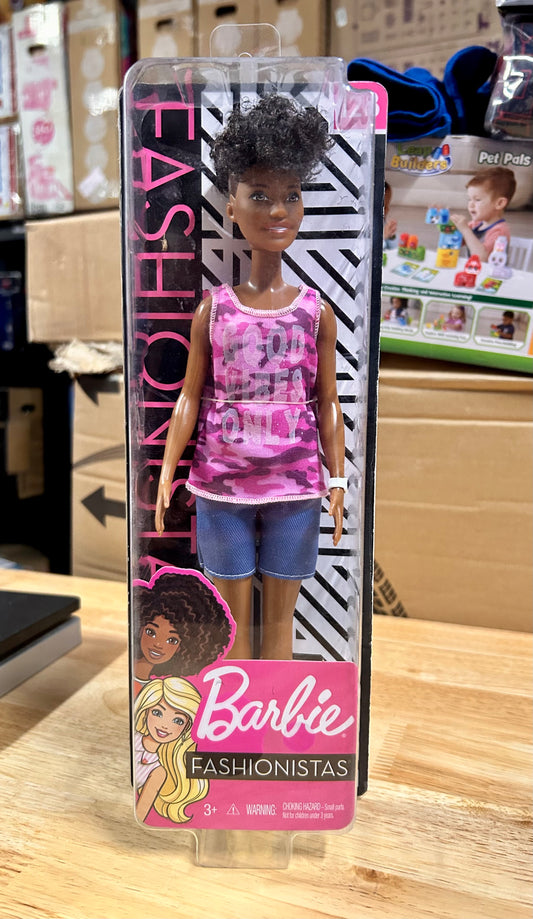Barbie Fashionistas Doll 128 Wearing “Good Vibes Only” Camo Tank 79956