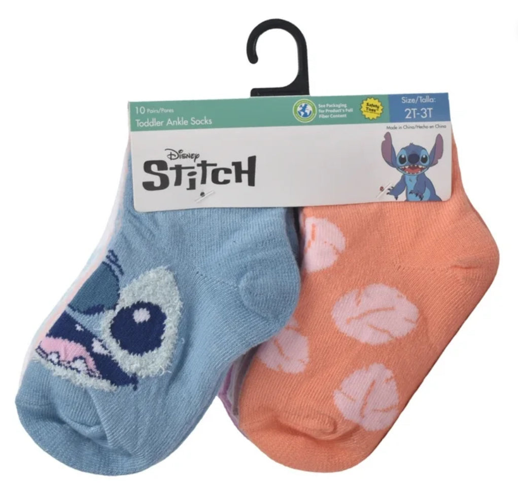 Disney Stitch Character Toddler Ankle Socks, 10-Pack