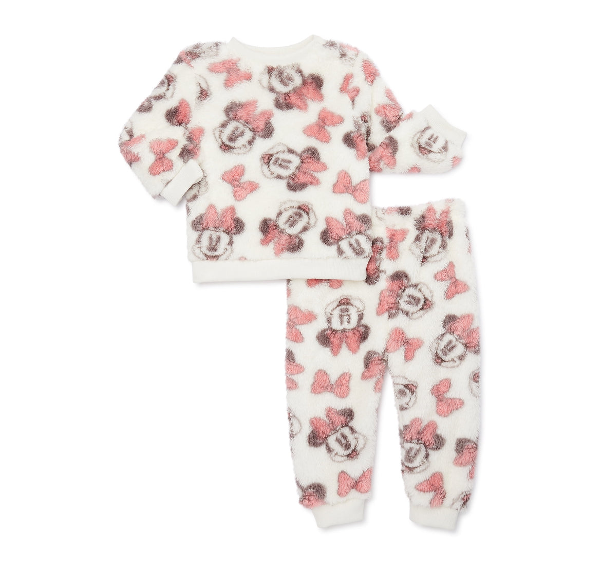 Disney Minnie Mouse Baby Girls Long Sleeve Top and Pants Faux Sherpa Set, 2-Piece