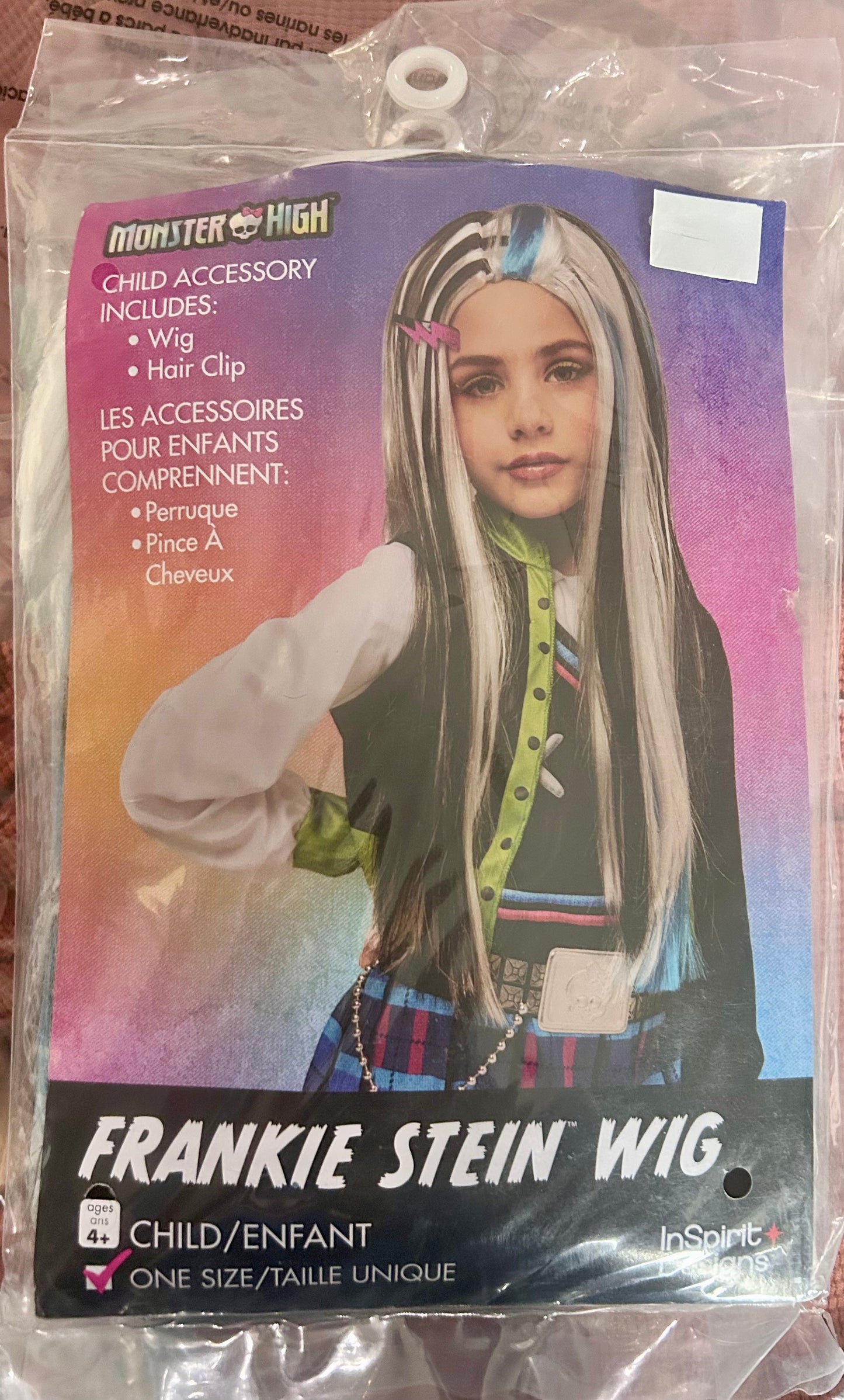 Monster High Girls' Frankie Stein Halloween Costume Wig with Hair Clip 40971