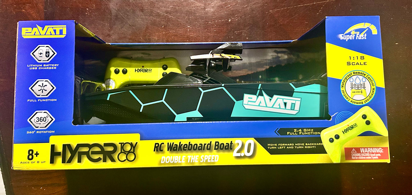Electric Blue and Black Pavati 2.0 Remote Control Wakeboard Boat 1:18 Scale 98779