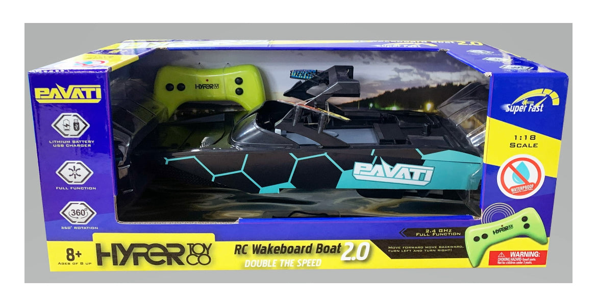 Electric Blue and Black Pavati 2.0 Remote Control Wakeboard Boat 1:18 Scale 98779