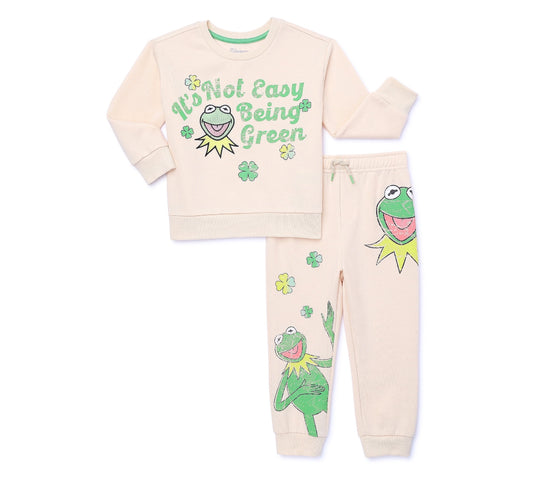 The Muppets Kermit the Frog Toddler Girls St. Patrick's Day Pullover and Joggers Set, 2-Piece