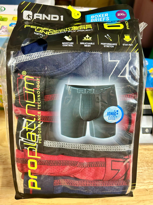 AND1 Men's Underwear Pro Platinum Boxer Briefs, 6 Pack, 51280