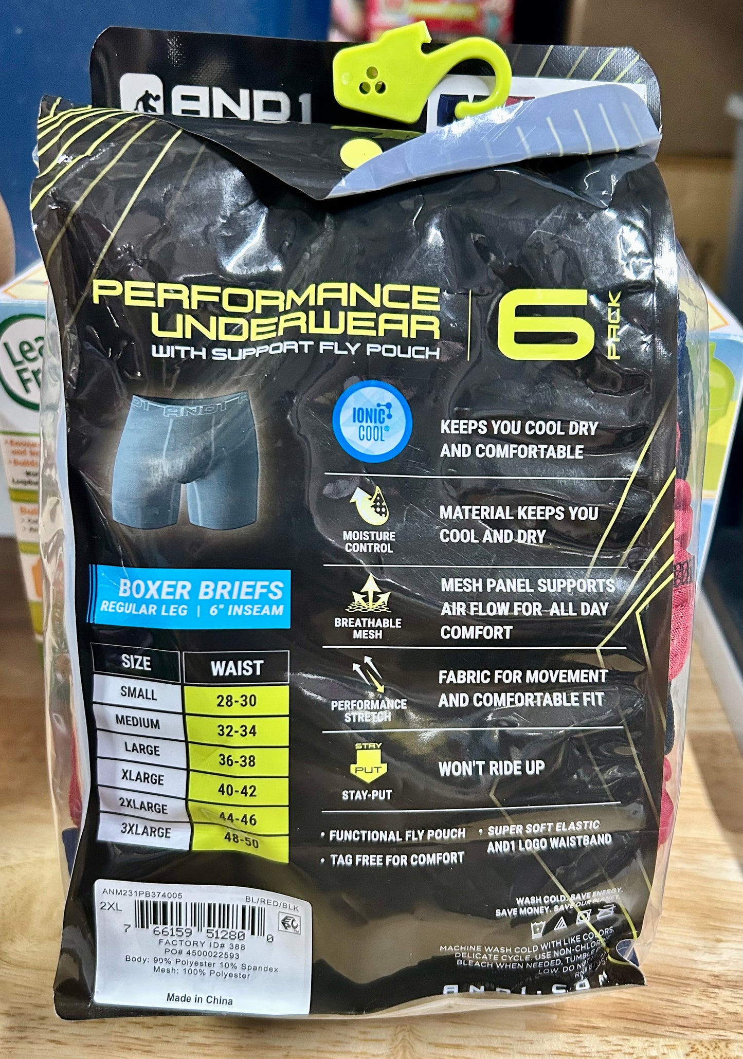 AND1 Men's Underwear Pro Platinum Boxer Briefs, 6 Pack, 51280