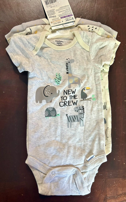 Gerber Organic Cotton Baby Safari Bodysuit 3-Pack Onesies