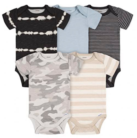 Gerber Baby Boys 5-Pack Short Sleeve Variety Onesies Bodysuits Grey Bear Newborn 08685