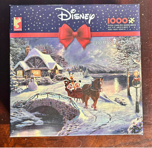Ceaco Thomas Kinkade Disney Christmas Mickey & Minnie Sleigh Ride 1000-Piece Jigsaw Puzzle 332897