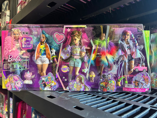 Barbie Extra Fashion Doll 5-Pack with 6 Pets & 70 Styling Pieces, Clothes & Accessories 04748D